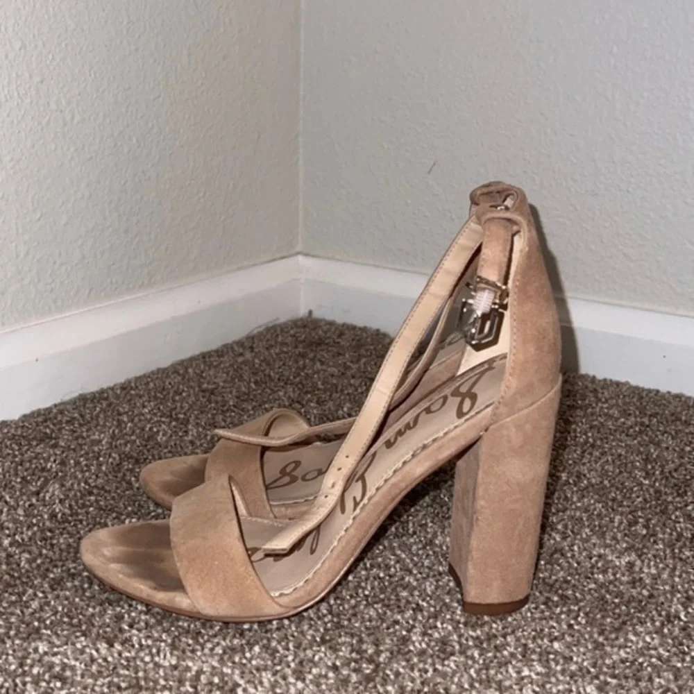 Sam Edelman Yaro Beige‎ Tan Neutral Suede Leather Block Heel Sandals